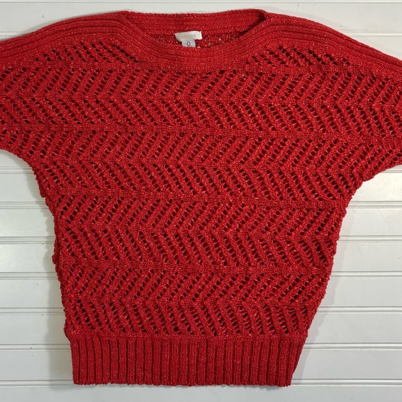 Chicos 0 Short Sleeve Open Knit Sweater Pullover Boho Beachy Orange Size Small - Picture 11 of 15